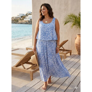 Robert Louis Blue Ikat Maxi Dress 3X